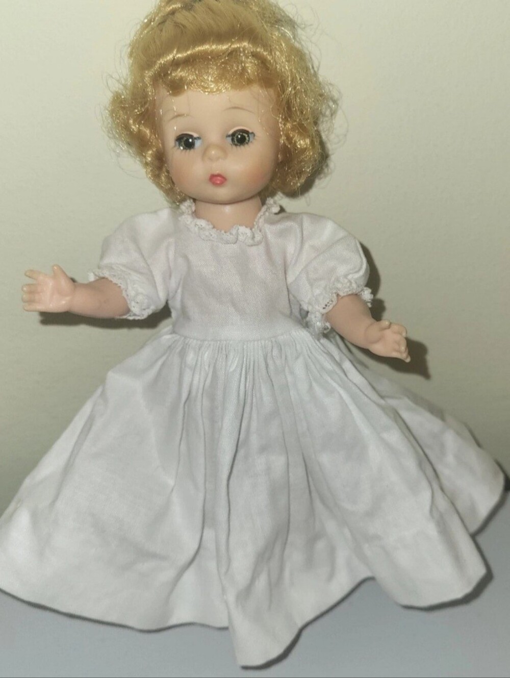 Madame Alexander Wendy Bent Knee Walker 1950s Blonde Hair Doll in White Dress